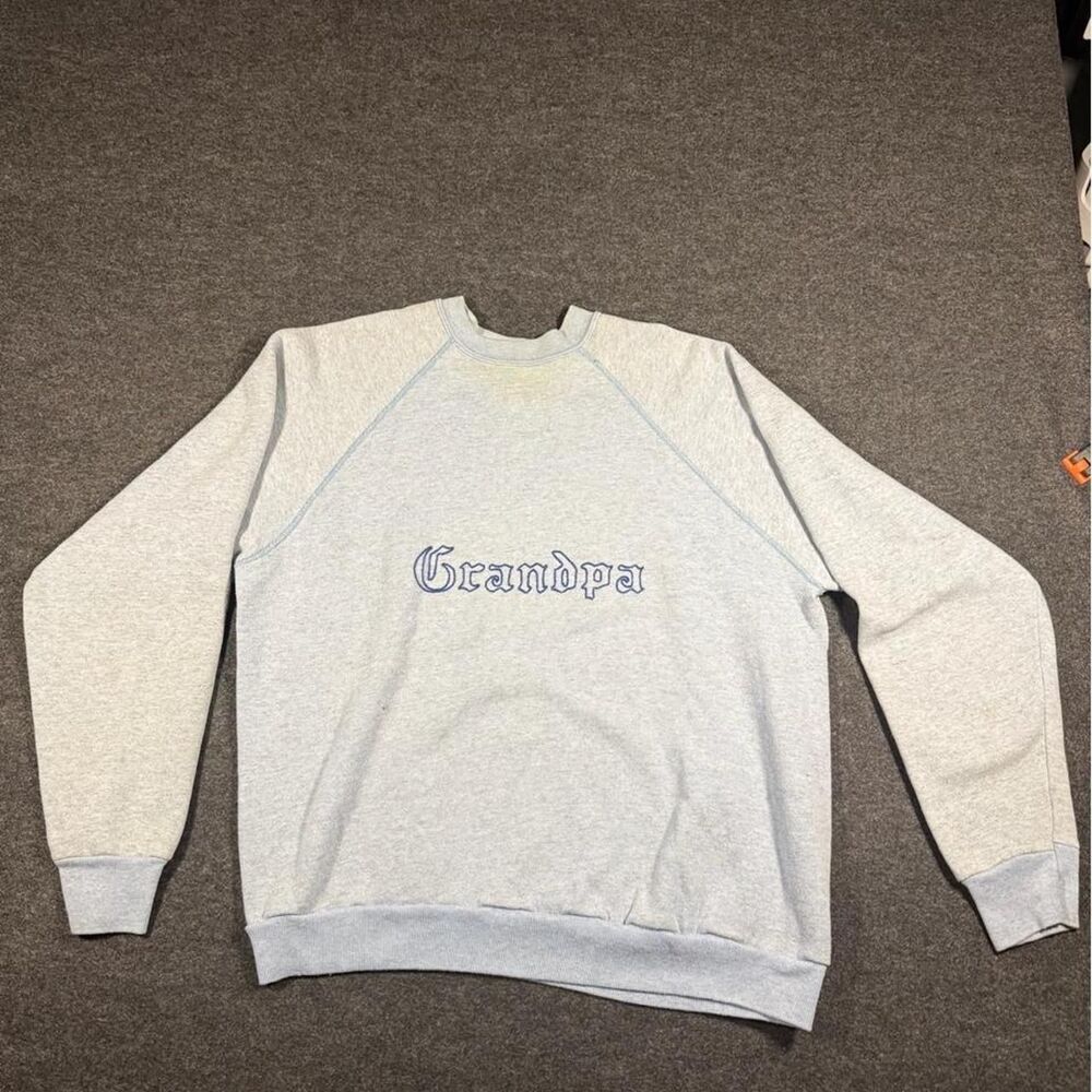 Vintage 80s/90s Tultex Grandpa Faded Blue Embroidered Crewneck M